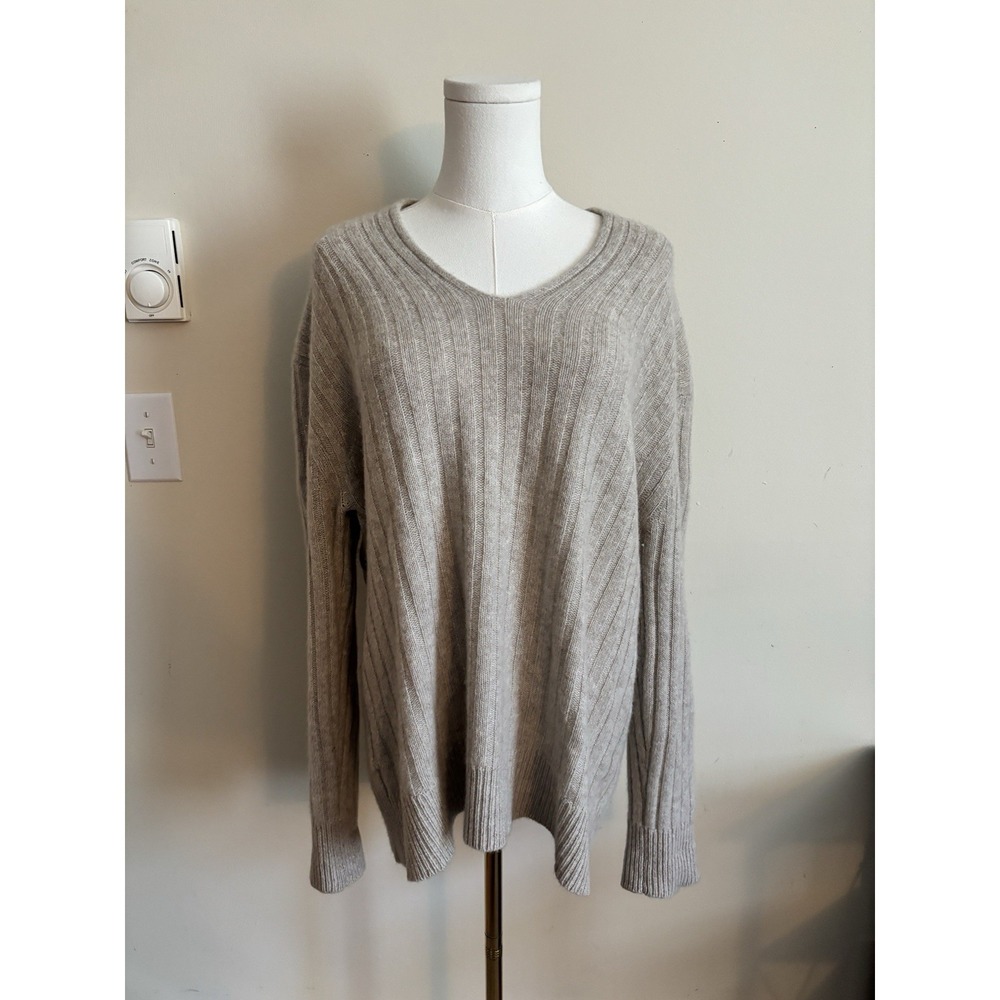 White + Warren Cashmere Sweater Womens Large Beige Tan Preppy Minimalist